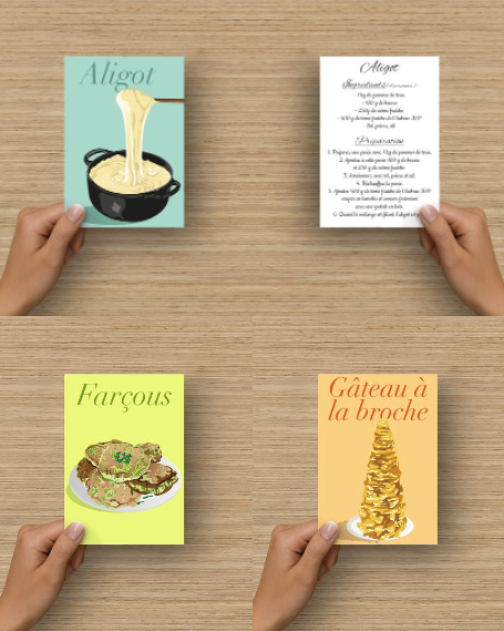 Lot de 3 cartes-recettes aveyronnaises