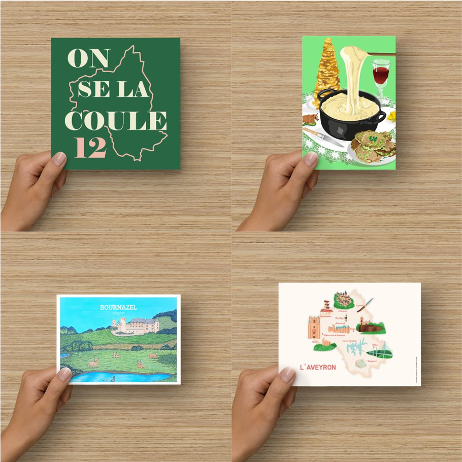 Lot de 4 cartes aveyronnaises
